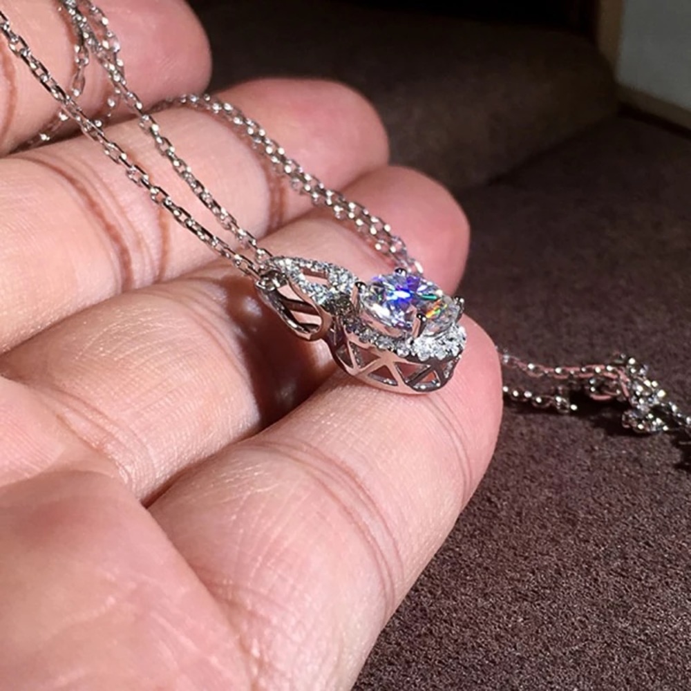 New Silver round diamond necklace - Picture 3 of 5